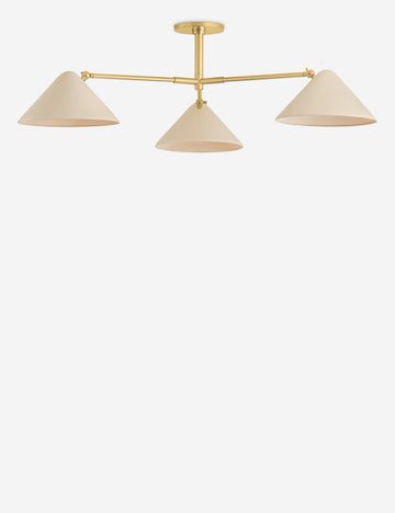 #color::antique-brass #size::52-dia  Citrine adjustable three light cone shade flush mount light