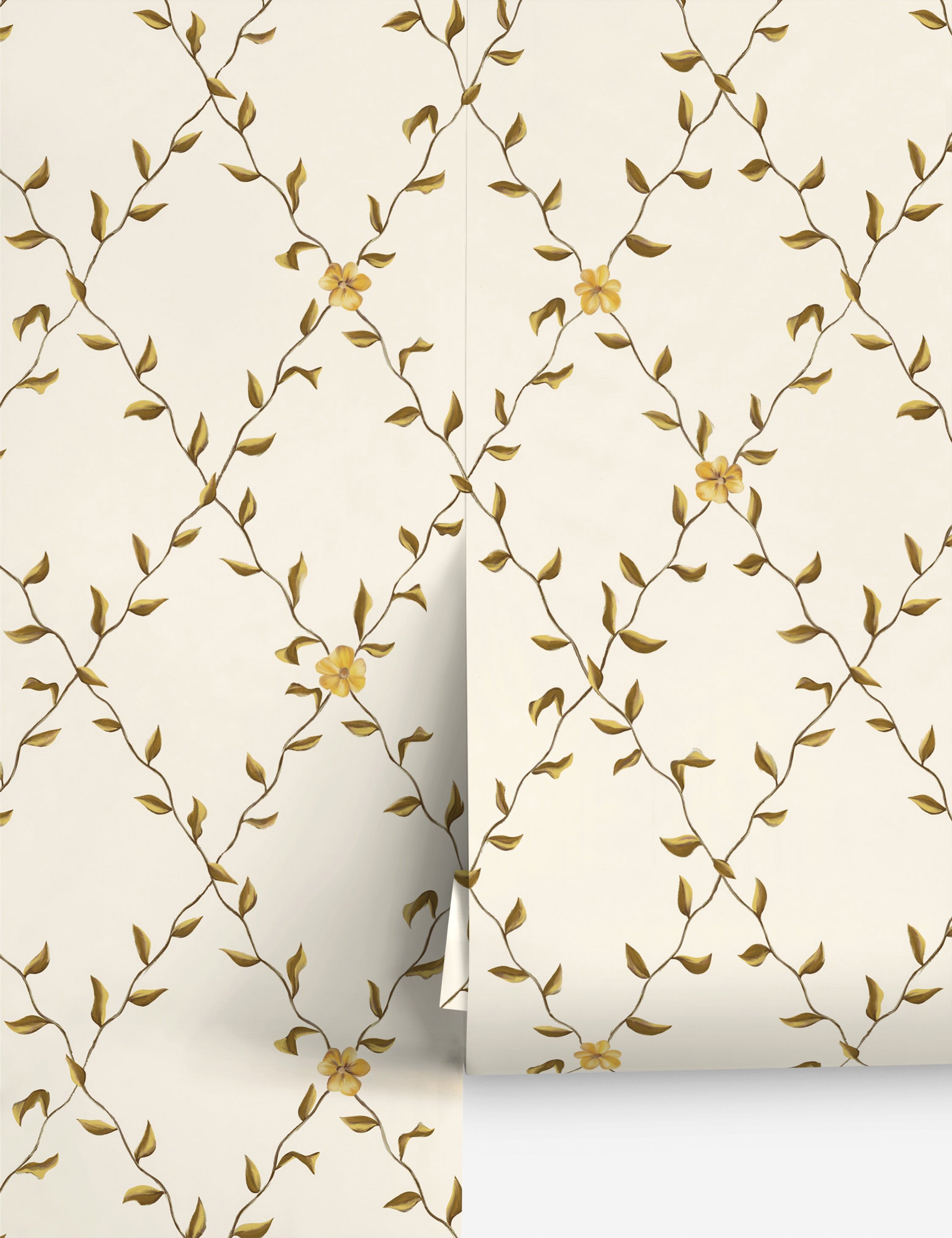 #color::gold | Tillar botanical lattice pattern Wallpaper by Jake Arnold