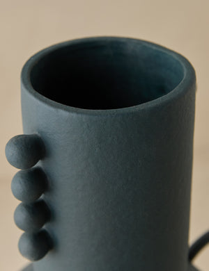 Close up view of the Tosca beaded detailed loop handle ceramic vase by Aimee Song