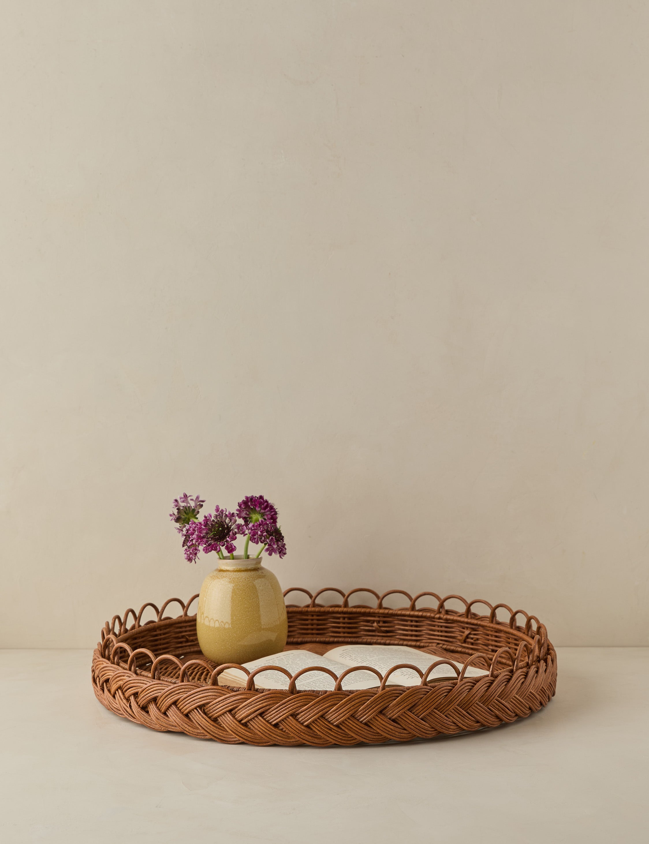 #color::brown | Zaniyah round braided rattan tray