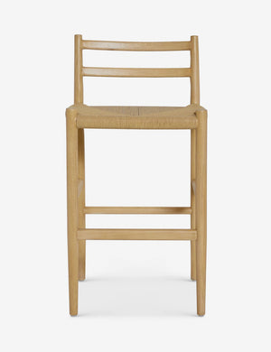 Nicholson slim natural oak wood frame and woven seat counter stool.