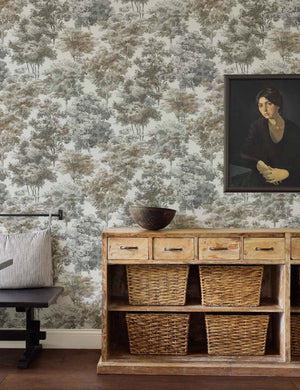Old World Trees Peel + Stick Wallpaper : Gray