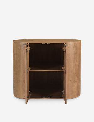 Kono 2-door curved oak cabinet with both doors open.