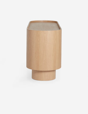 Side view of the Raphael modern rounded honey oak sideboard cabinet