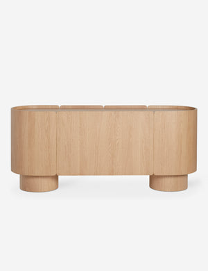 Back view of the Raphael modern rounded honey oak sideboard cabinet