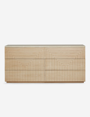 Rayner carved linear detailing oak six drawer dresser.