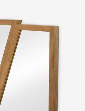 Close up of the corner of the Rima diptych design angled frame wall mirror.