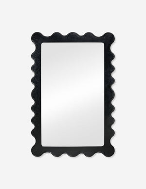 Ripple black oak wood mirror with a wavy-shaped frame by Sarah Sherman Samuel