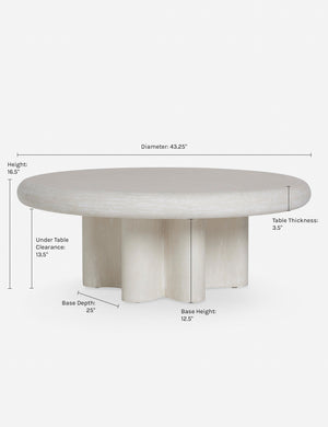 Dimensions on the Ruiz Indoor Outdoor Round Coffee Table