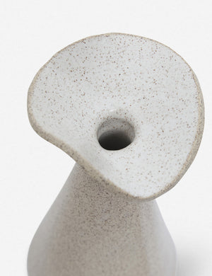 Angled view of the Flora speckled eggshell glazed oil cruet by SIN ceramics without the spout