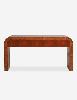 Back of the Sabal burl wood waterfall console table by Carly Cushnie.