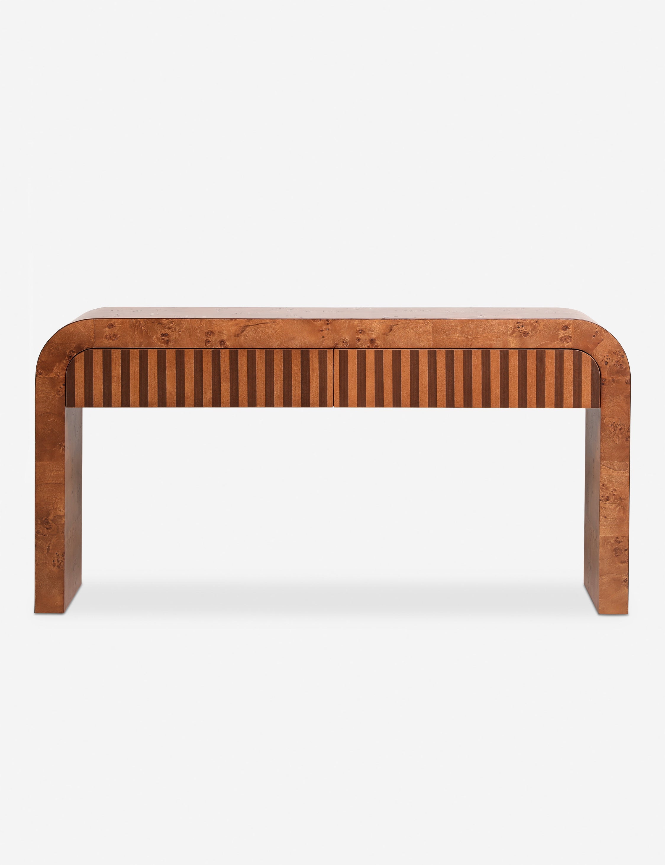 #color::antique-burl | Sabal burl wood waterfall console table by Carly Cushnie.