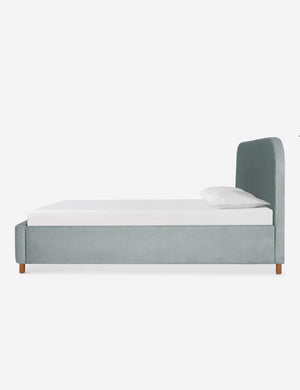 Side of the Solene Dove light blue velvet platform bed