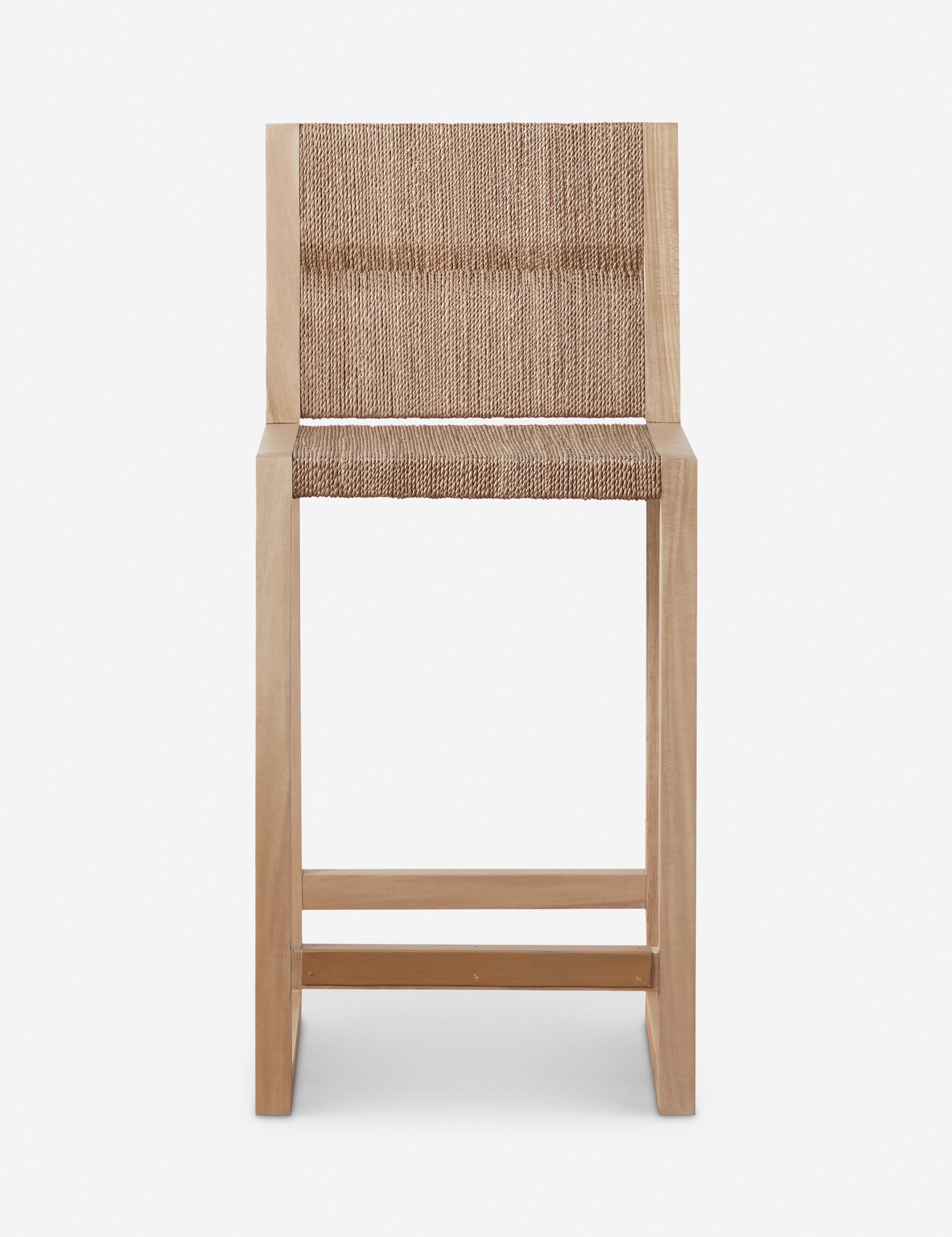 #color::natural | Maritza armless light wood and woven seagrass coastal style counter stool.