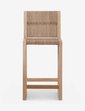 Maritza armless light wood and woven seagrass coastal style counter stool.