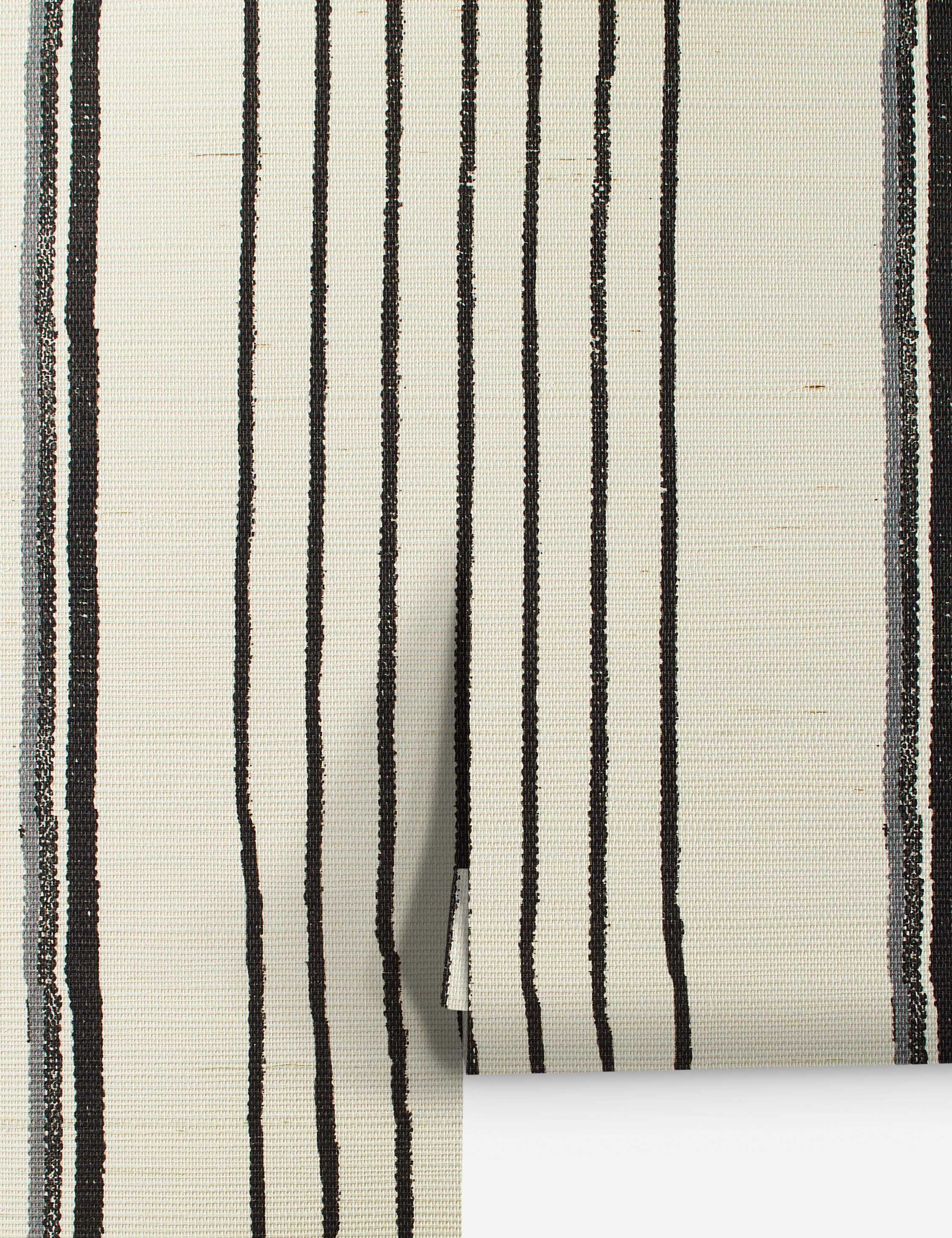 Two Tone Stripe Grasscloth Wallpaper by Nathan Turner, Black Gray - Swatch