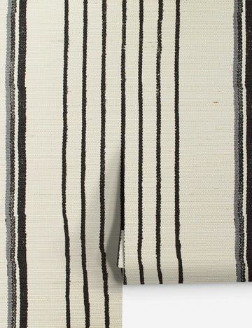 Two Tone Stripe Grasscloth Wallpaper by Nathan Turner, Black Gray - Swatch