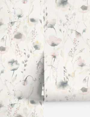 Scalamandre Lo soft and pastoral gray toned floral wallpaper