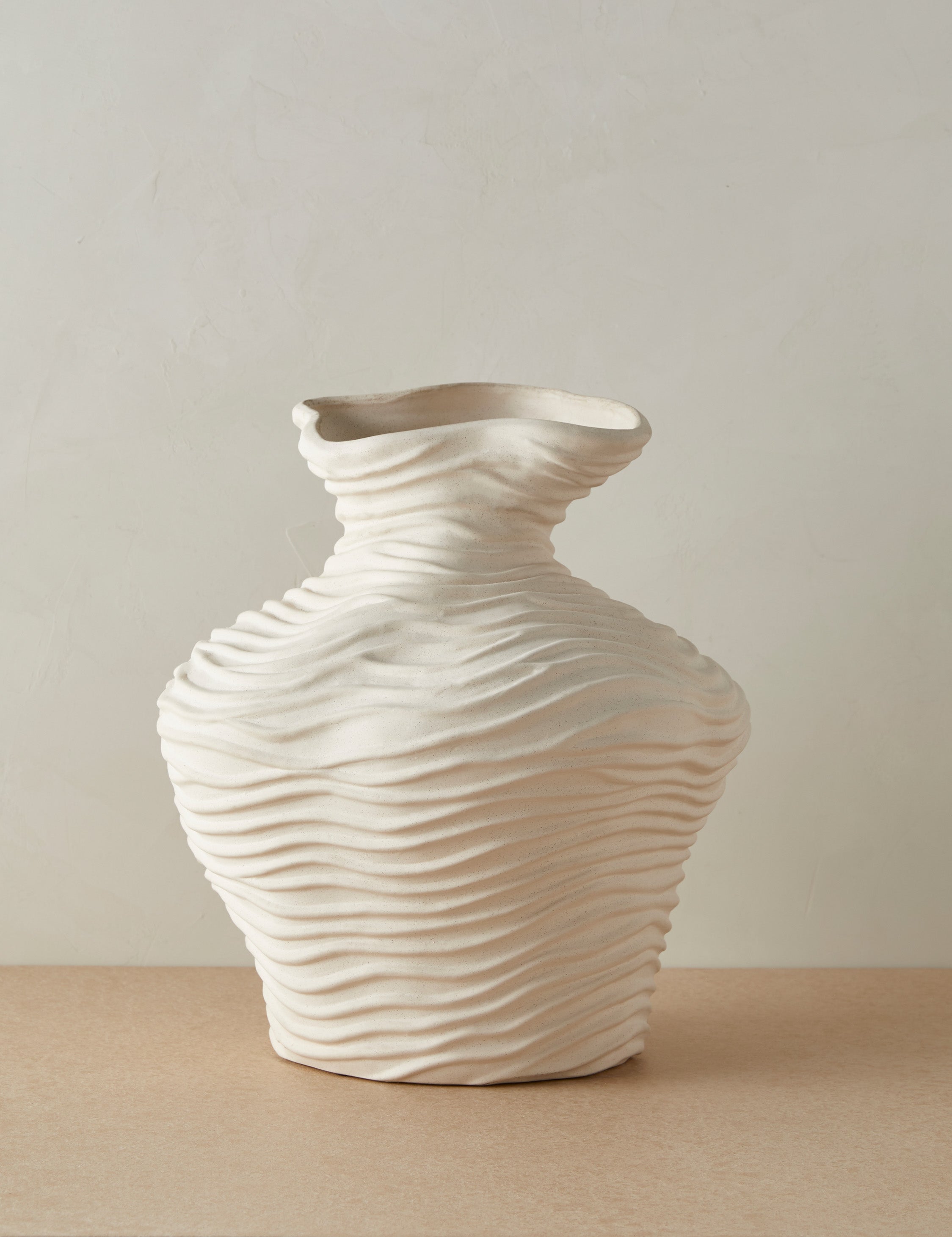 #color::ivory #size::large | Wrinkle sculptural, textured glazed vase in ivory