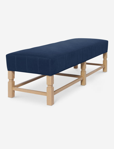 #color::dark-blue | Angled view of the Ambleside Dark Blue linen bench