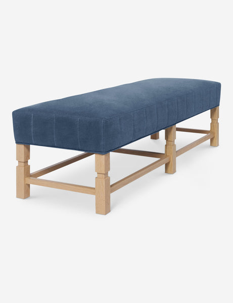 #color::harbor | Angled view of the Ambleside Harbor blue velvet bench
