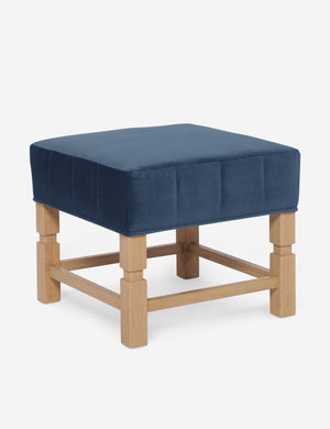 Angled view of the Ambleside Harbor blue velvet ottoman