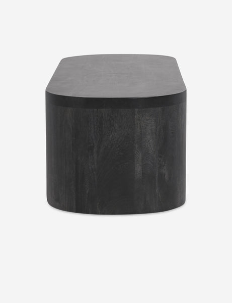 #color::black | Side view of the Luna black wood oval coffee table.
