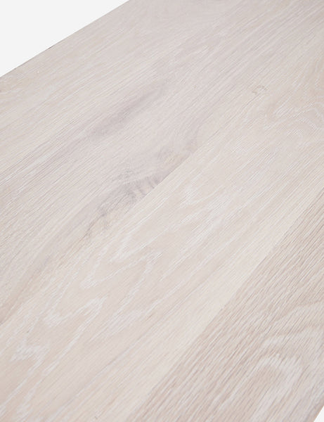 #color::washed-oak | Detailed shot of the white-washed oak on the Luna white-washed oak oval console table.