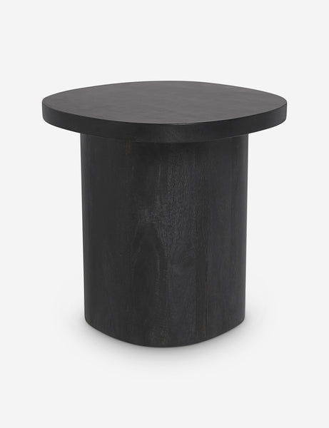#color::black | Angled view of the Luna black wood round side table