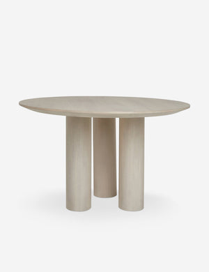 Mojave White Wooden Round Dining Table with a three pillar base