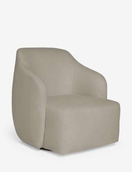 #color::flax | Angled view of the Tobi Flax linen swivel chair