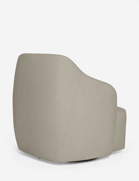 #color::flax | Angled rear view of the Tobi Flax linen swivel chair