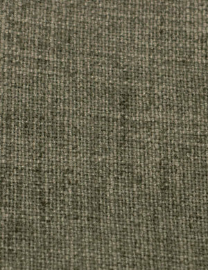 Close-up of the sage linen fabric on the Clementine platform bed