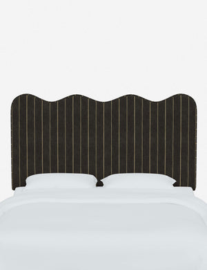 Clementine Charcoal Stripe Headboard with a scalloped shape at the top