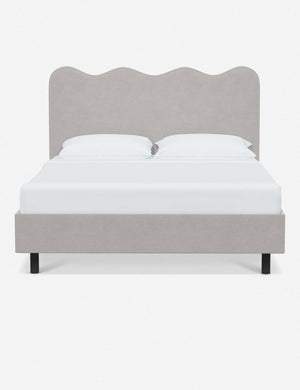 Clementine mineral velvet platform bed with undulating lined headboard