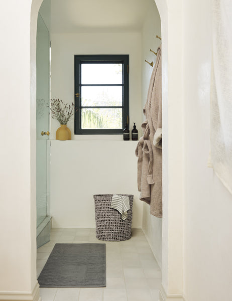 #color::slate | Detailed shot of the Cloud loom sustainable slate gray bath mat by coyuchi