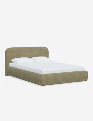 Angled view of the Nabiha Olive Grid platform bed
