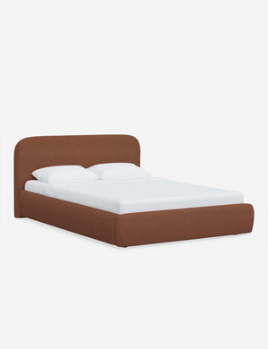 Angled view of the Nabiha Terracotta Linen platform bed