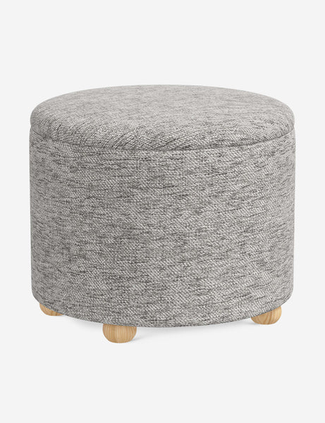 #color::steel-performance-basketweave #size::24-Dia | Angled view of the Kamila Steel Gray Performance Basketweave 24-inch ottoman