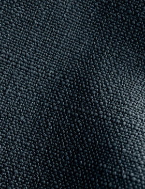 Close-up of the navy linen fabric on the Clementine platform bed