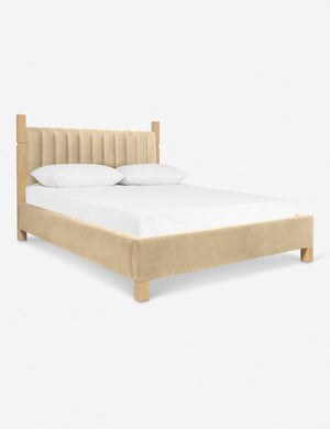 Angled view of the Ambleside Brie Beige Velvet bed
