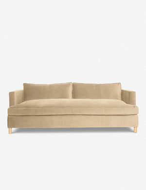 Brie Velvet Belmont Sofa with curved back and oversized cushions by Ginny Macdonald