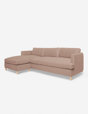 Angled view of the Belmont Apricot Linen left-facing sectional sofa