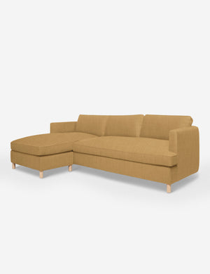 Angled view of the Belmont Camel Orange Linen left-facing sectional sofa