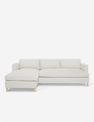 Belmont Natural Linen left-facing sectional sofa by Ginny Macdonald with a curved back and oversized cushions