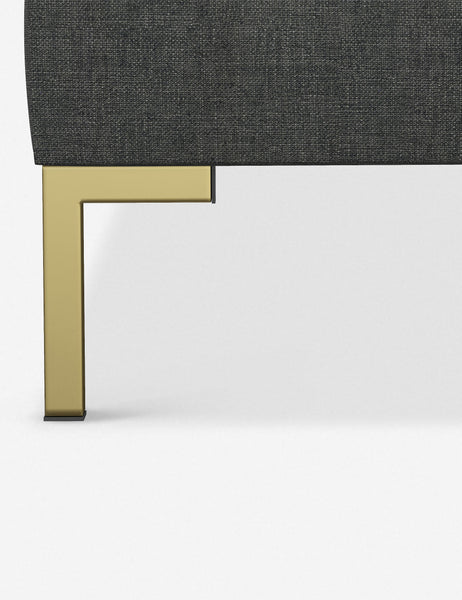 #color::charcoal-linen #size::twin #size::full #size::queen #size::king #size::cal-king | The golden leg on the Deva Charcoal Linen platform bed