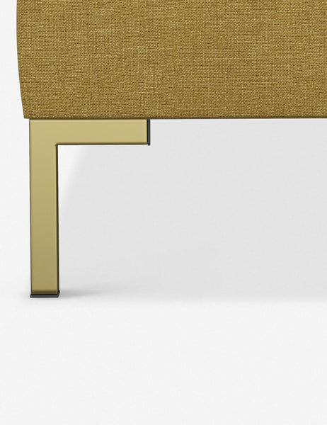 #color::golden-linen #size::twin #size::full #size::queen #size::king #size::cal-king | The golden leg on the Deva Golden Linen platform bed