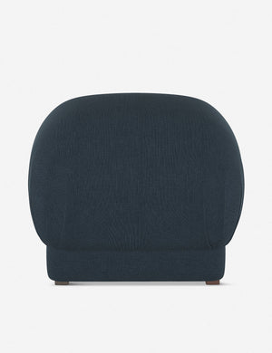 Bailee Navy Velvet upholstered ottoman with a pouf-like design and pleated corners