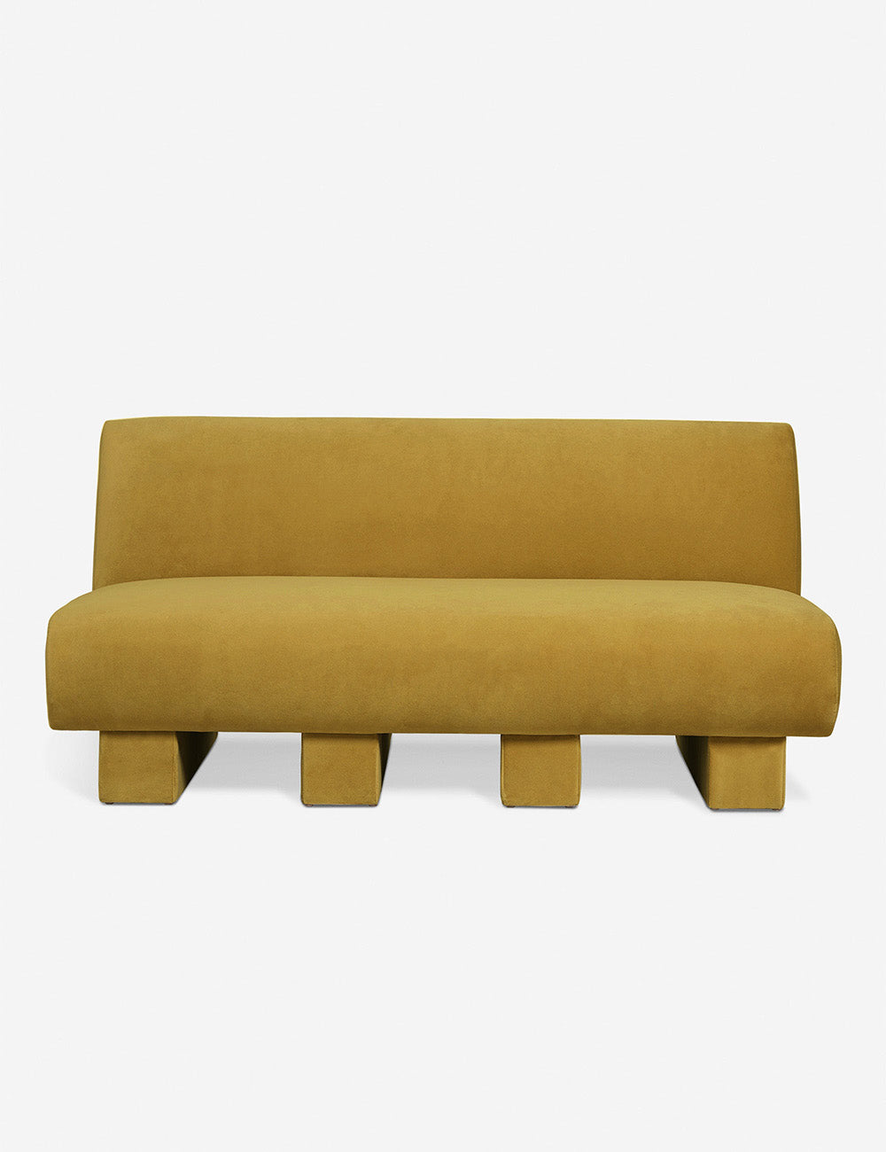 #color::goldenrod-plush-velvet | Lena Goldenrod Velvet armless upholstered sofa with beam legs by Sarah Sherman Samuel