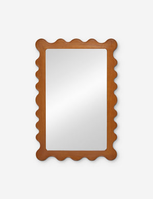 Ripple honey oak wood mirror with a wavy-shaped frame by Sarah Sherman Samuel